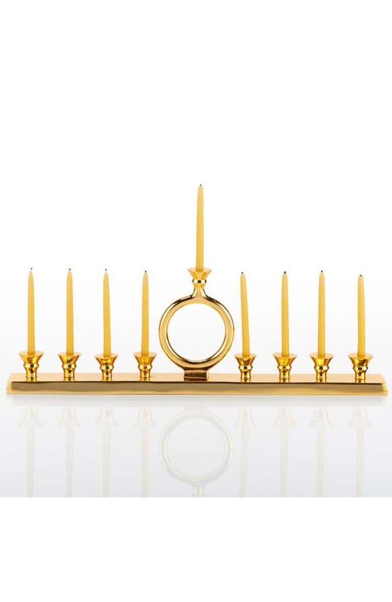 Lunares O Menorah Candleholder Gold, Main, color, Gold