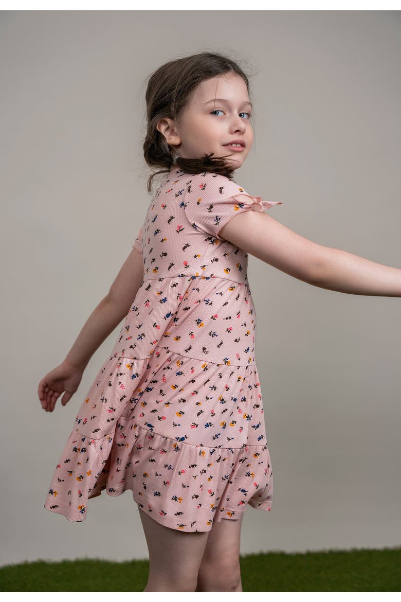 Multi Flower Print Short Sleeve Dress, Alternate, color, Pink