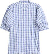 Madewell Plaid Puff Sleeve Band Collar Shirt
