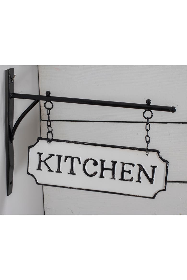 White and Black Enamel Kitchen Wall Sign on Metal Hanger, Alternate, color, White