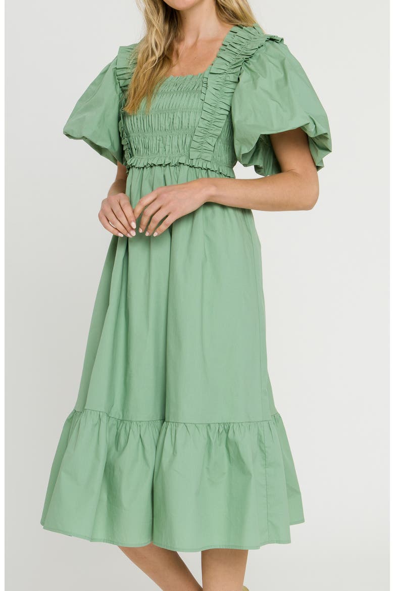 Ruffle Smocked Cotton Dress, Alternate, color, GREEN