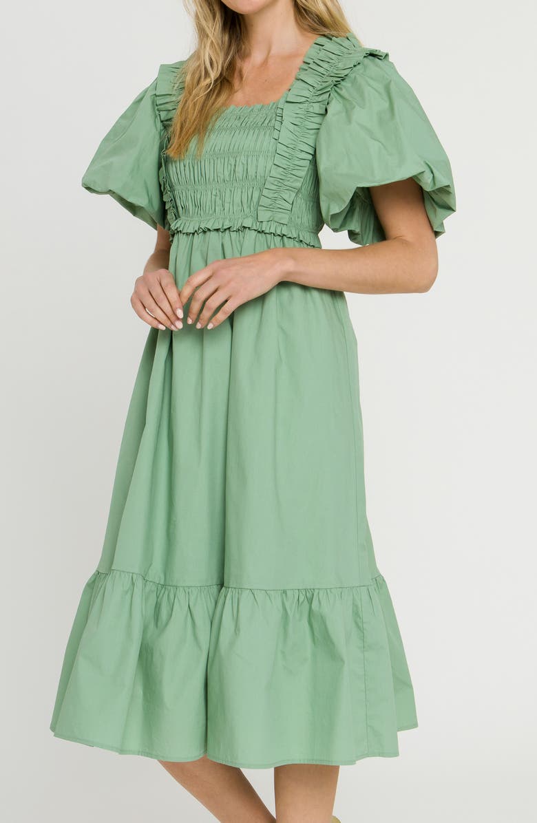 English Factory Ruffle Smocked Cotton Dress, Alternate, color, Green