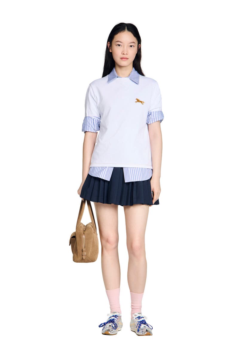 SANDRO Horse embroidery cotton T-shirt, Alternate, color, White