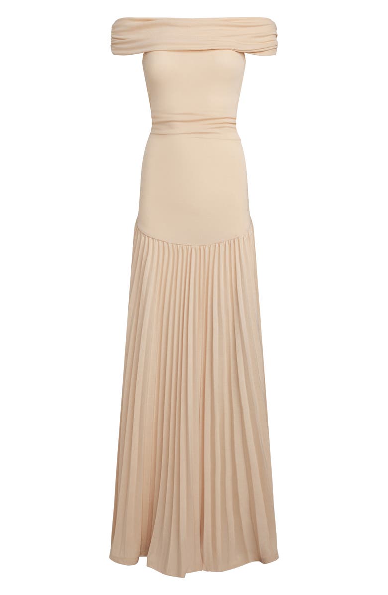LIONESS Field of Dreams Off the Shoulder Pleated Maxi Dress, Alternate, color, Oatmeal