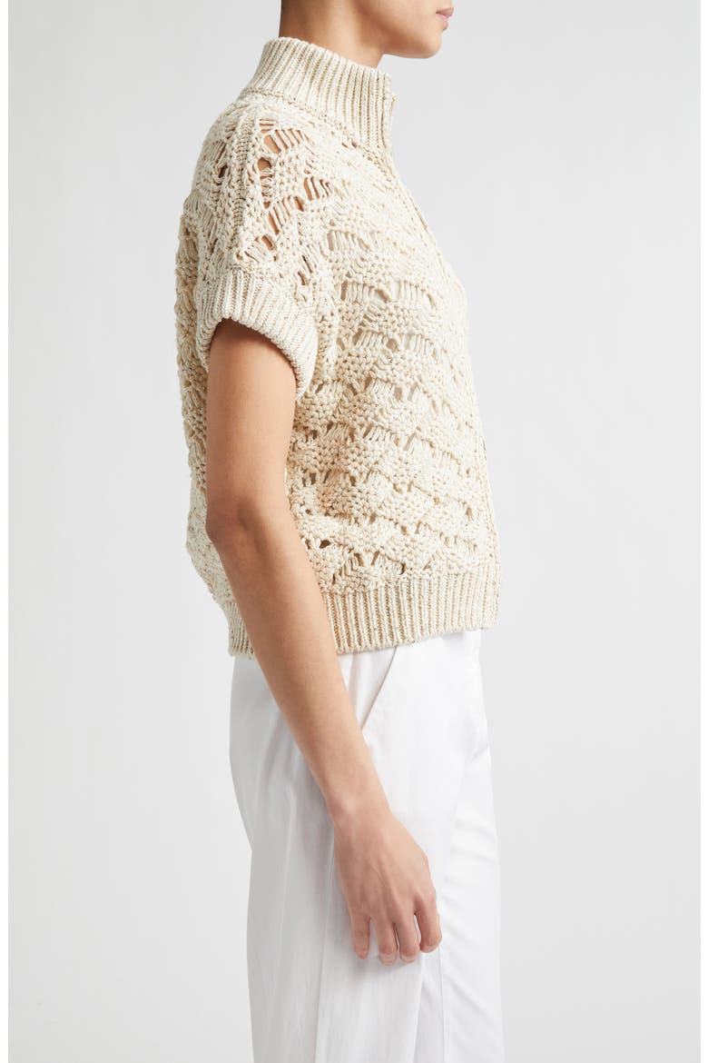 Sequin Crochet Short Sleeve Cardigan, Alternate, color, IVORY