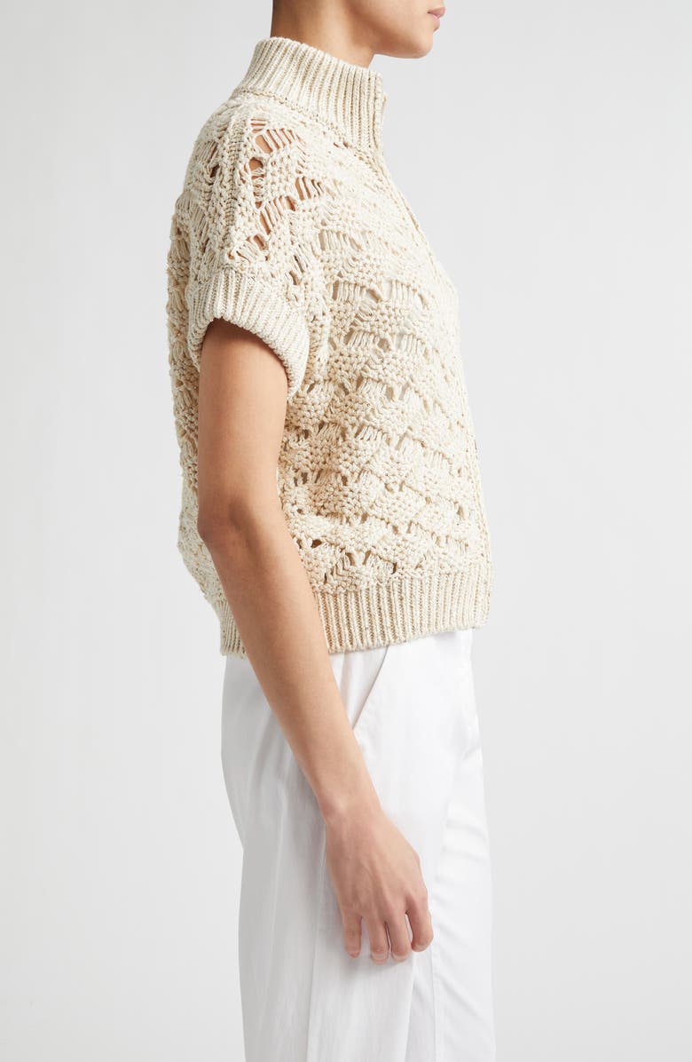 Eleventy Sequin Crochet Short Sleeve Cardigan, Alternate, color, Ivory