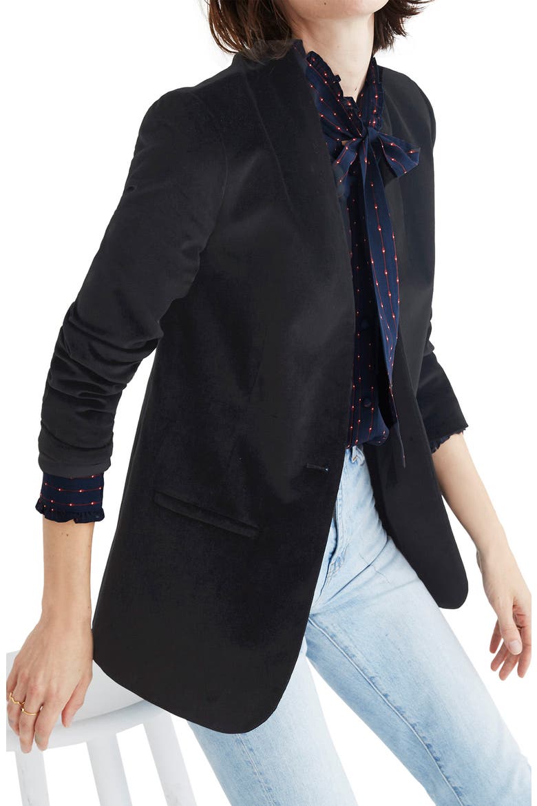 Lauren Velvet Blazer, Alternate, color, TRUE BLACK