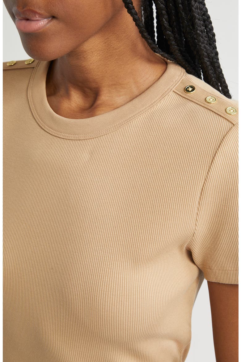 Draya Button Detail Rib Top, Alternate, color, KHAKI
