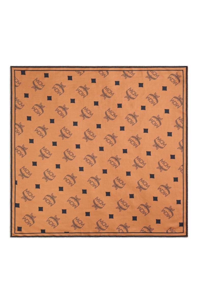 MCM Monogram Print Bandana Scarf, Main, color, Cognac