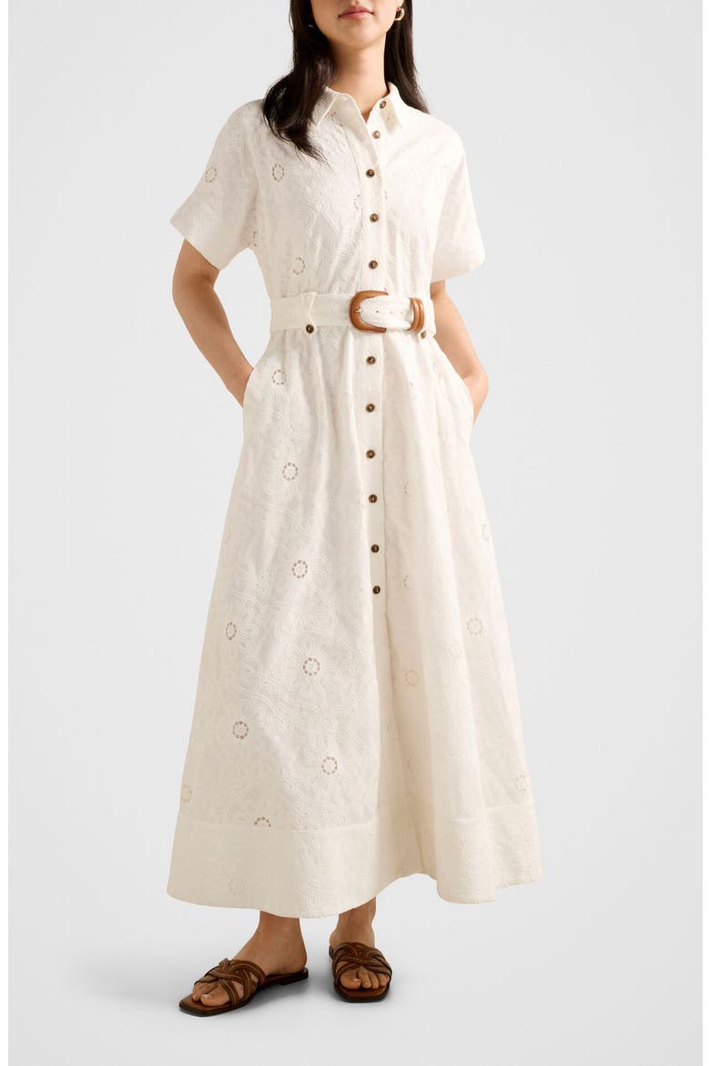 Valeria Broderie Cotton Maxi Shirtdress, Main, color, PORCELAIN