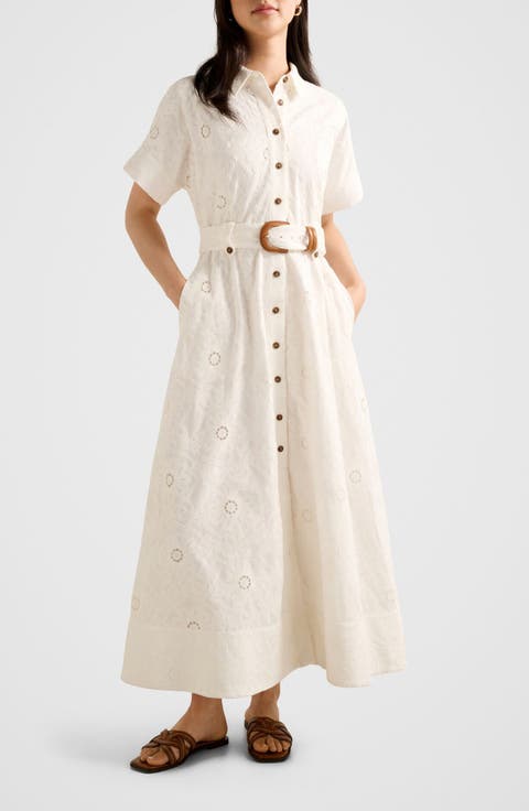 Valeria Broderie Cotton Maxi Shirtdress