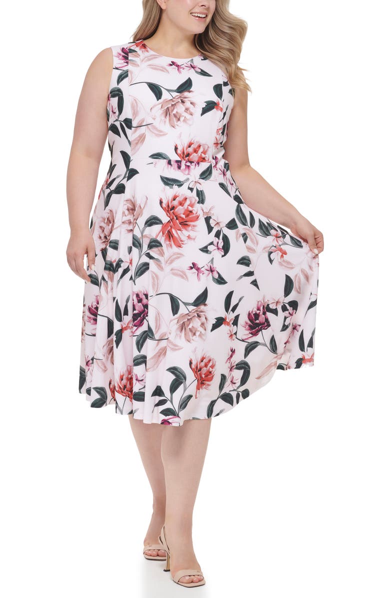 Calvin Klein Floral Midi Dress, Alternate, color, 