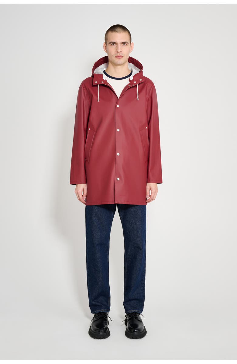 Stutterheim Stockholm Long Sleeve Hooded Raincoat, Alternate, color, Burgundy