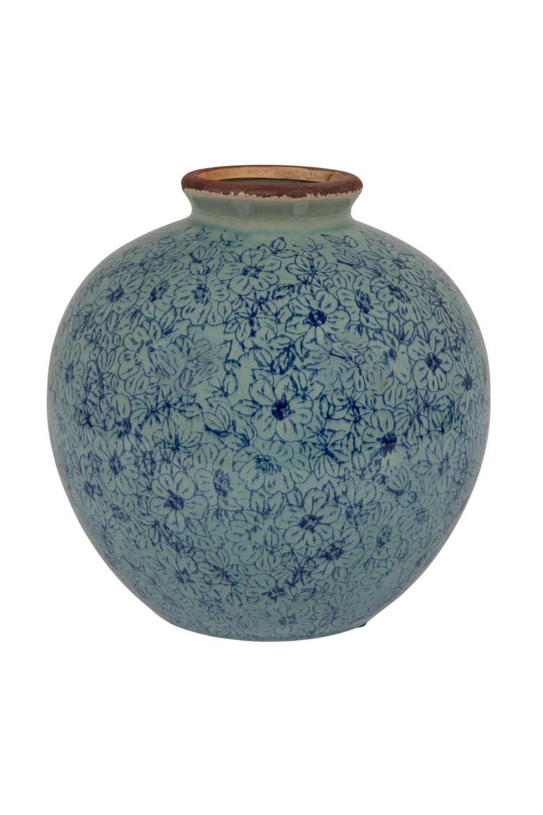 Terra-cotta Vase with Transferware Pattern, Alternate, color, Blue