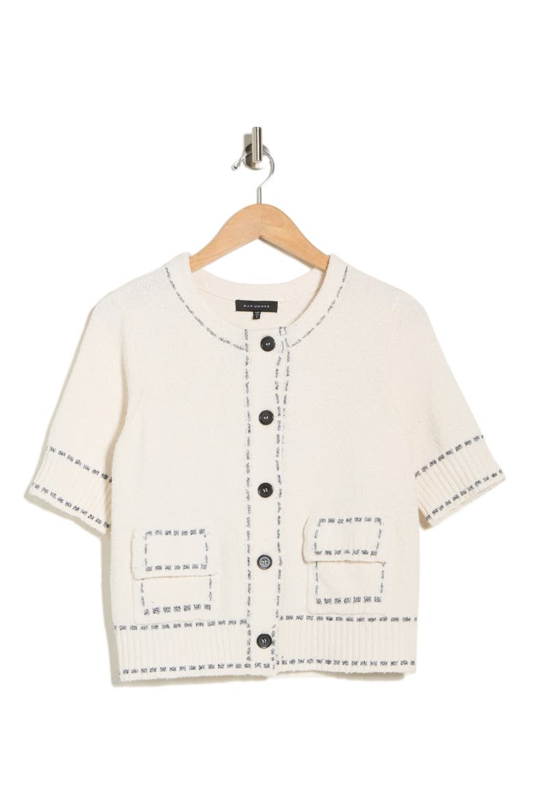 Short Sleeve Knit Cardigan, Alternate, color, EGRET COMBO