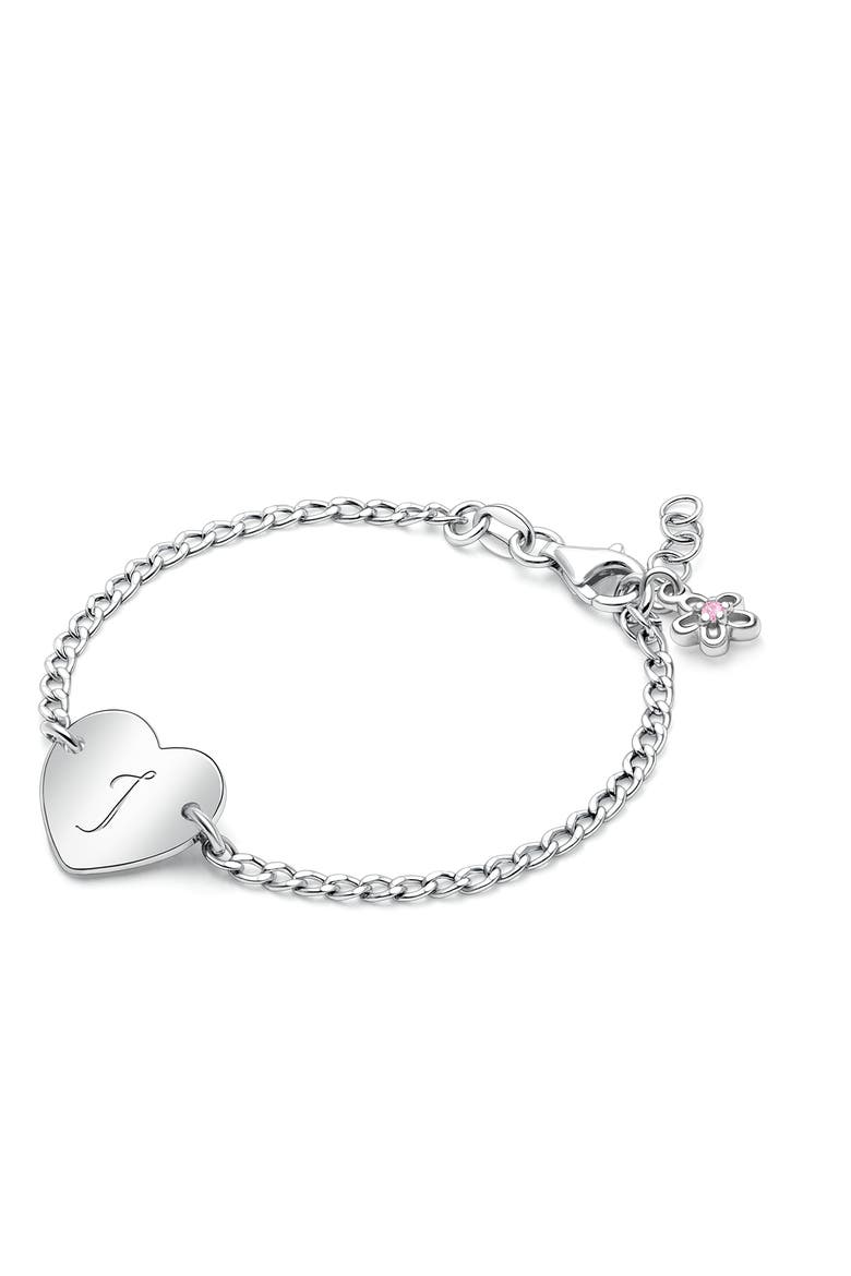 Sterling Silver Lovely Heart ID Bracelet & Engraved Initial 6" Bracelet, Main, color, Silver - I