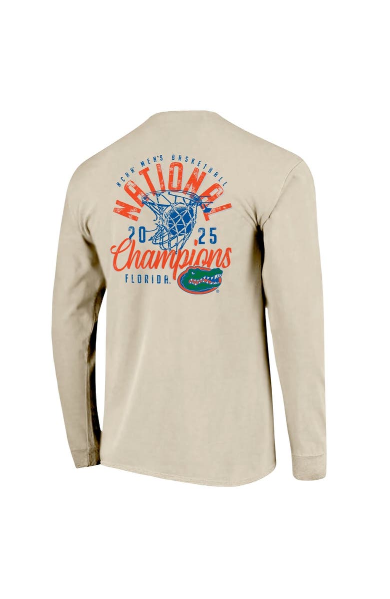 IMAGE ONE Men's Natural Florida Gators 2025 NCAA Men's Basketball National Champions Distressed Net Long Sleeve T-Shirt, Alternate, color, 