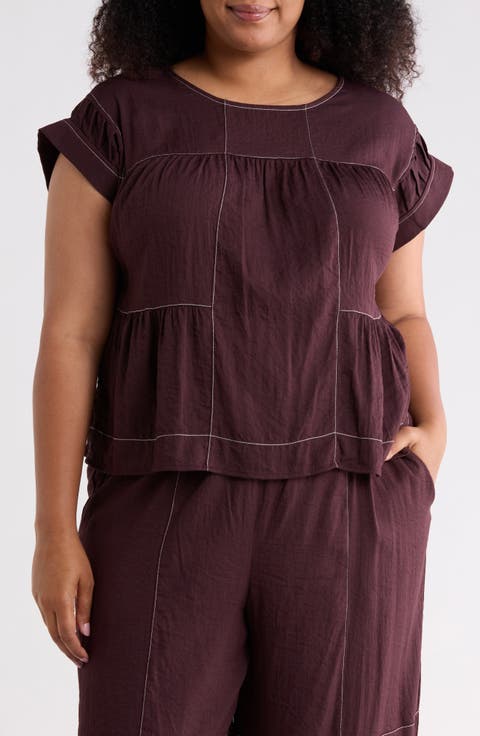 Topstitched Crinkled Cap Sleeve Top