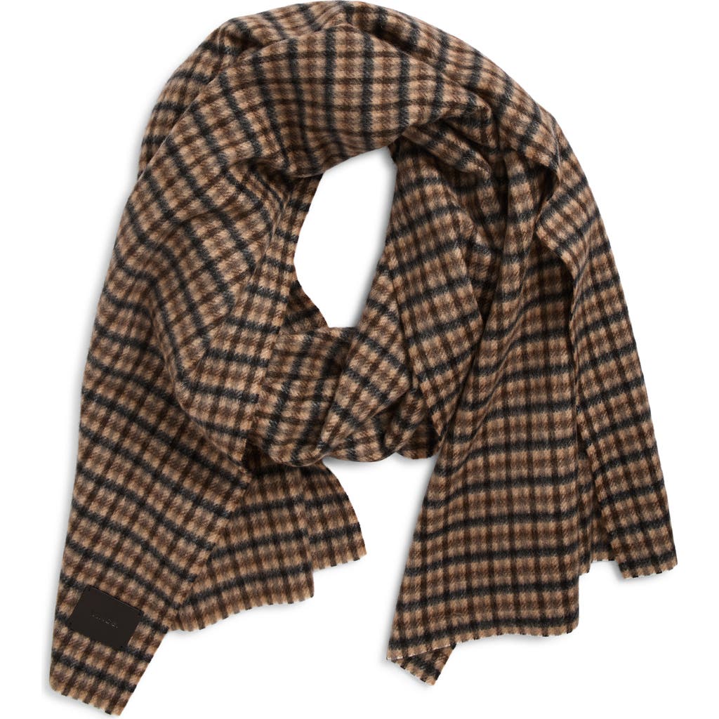 Vince Double Face Check Wool & Cashmere Scarf In Brown
