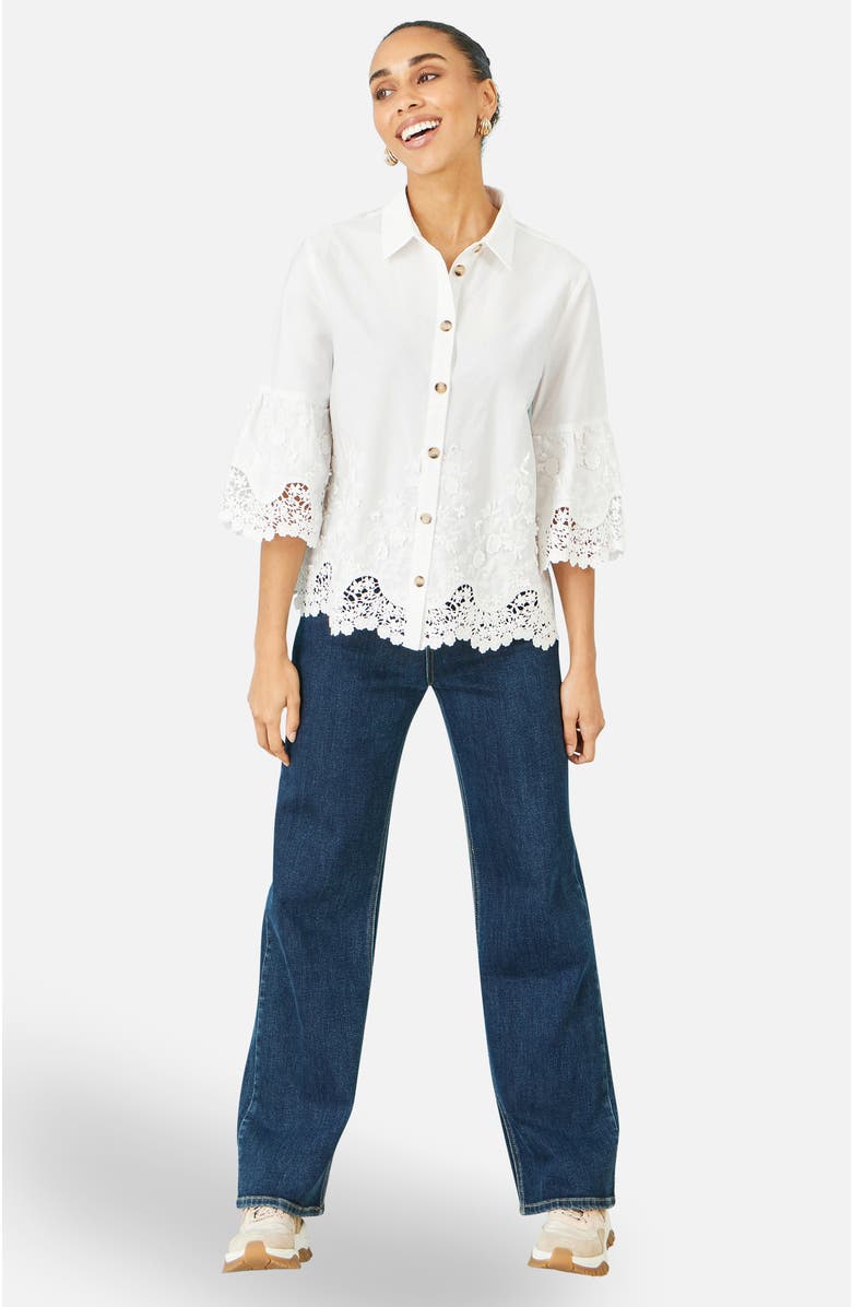 Yumi Cotton Lace Border Shirt, Alternate, color, White