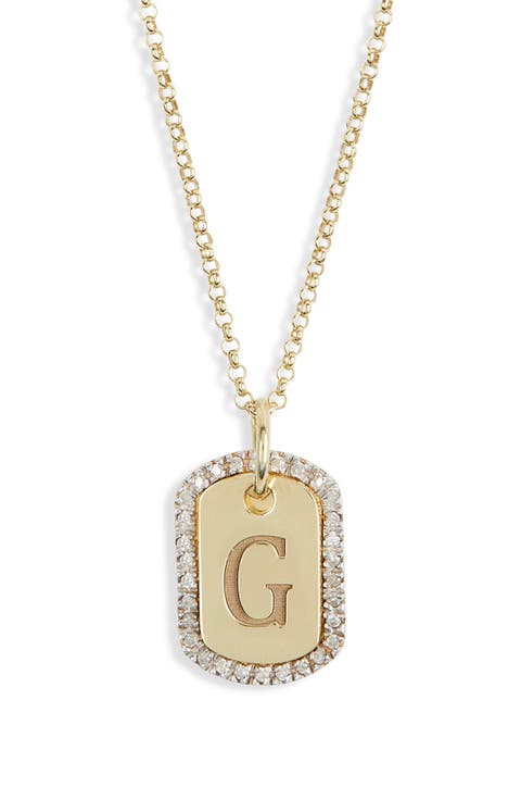 Diamond Initial Dog Tag Pendant Necklace