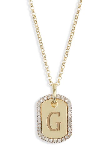 Meshmerise Diamond Initial Dog Tag Pendant Necklace In Gold