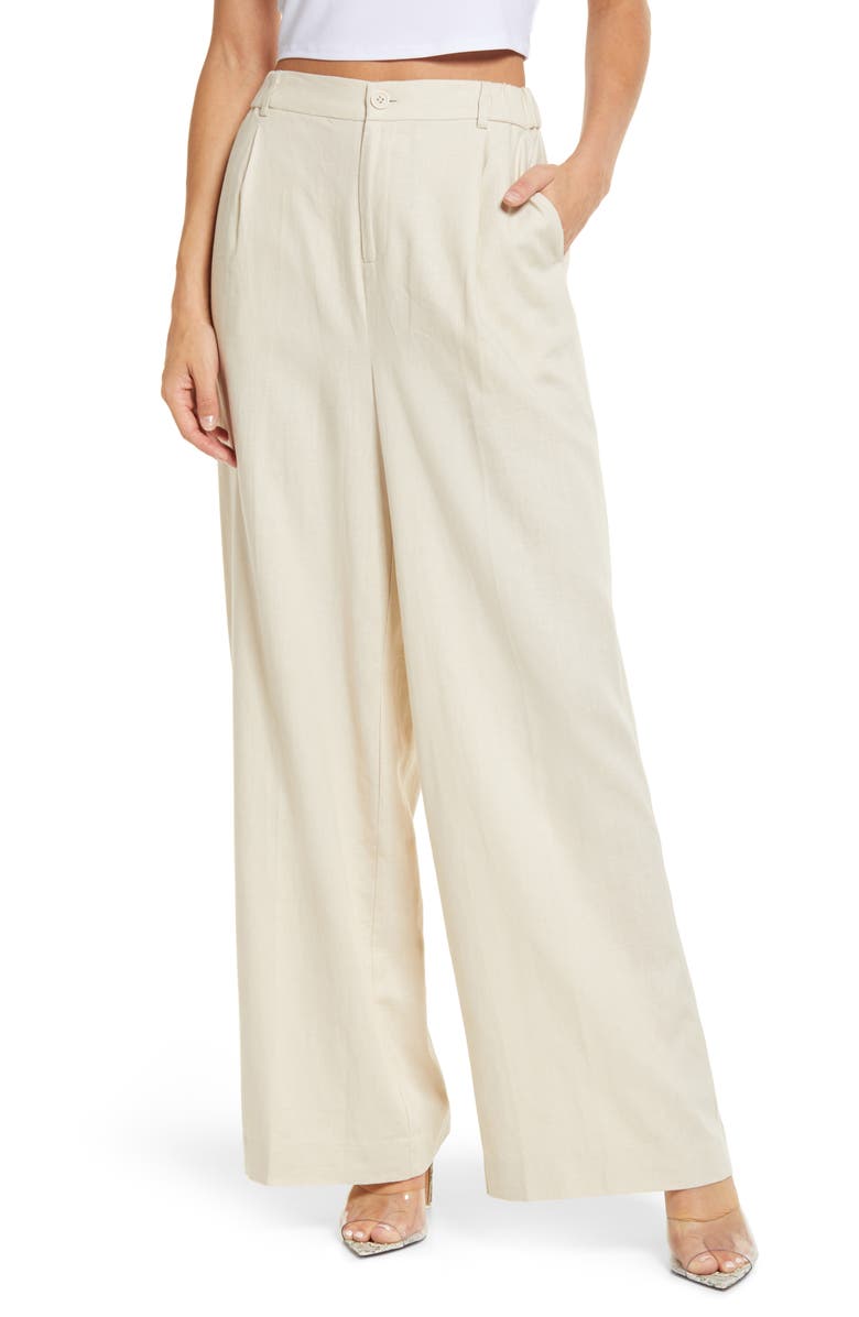 Open Edit Wide Leg Linen Blend Pants, Main, color,