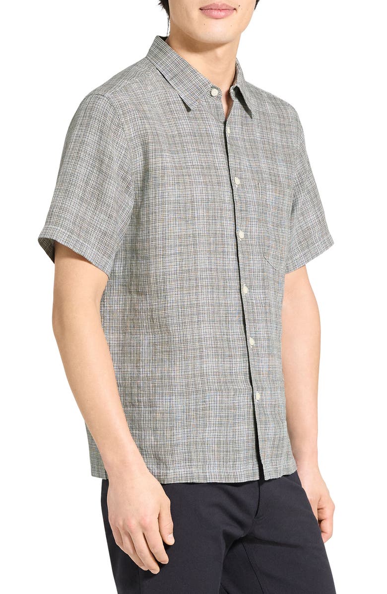Theory Irving Plaid Short Sleeve Linen Button-Up Shirt, Alternate, color, Pine Grove Multi - 2Rn