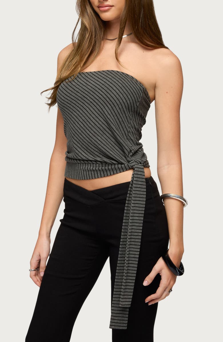 EDIKTED Margotte Stripe Strapless Top, Alternate, color, Black-And-Gray