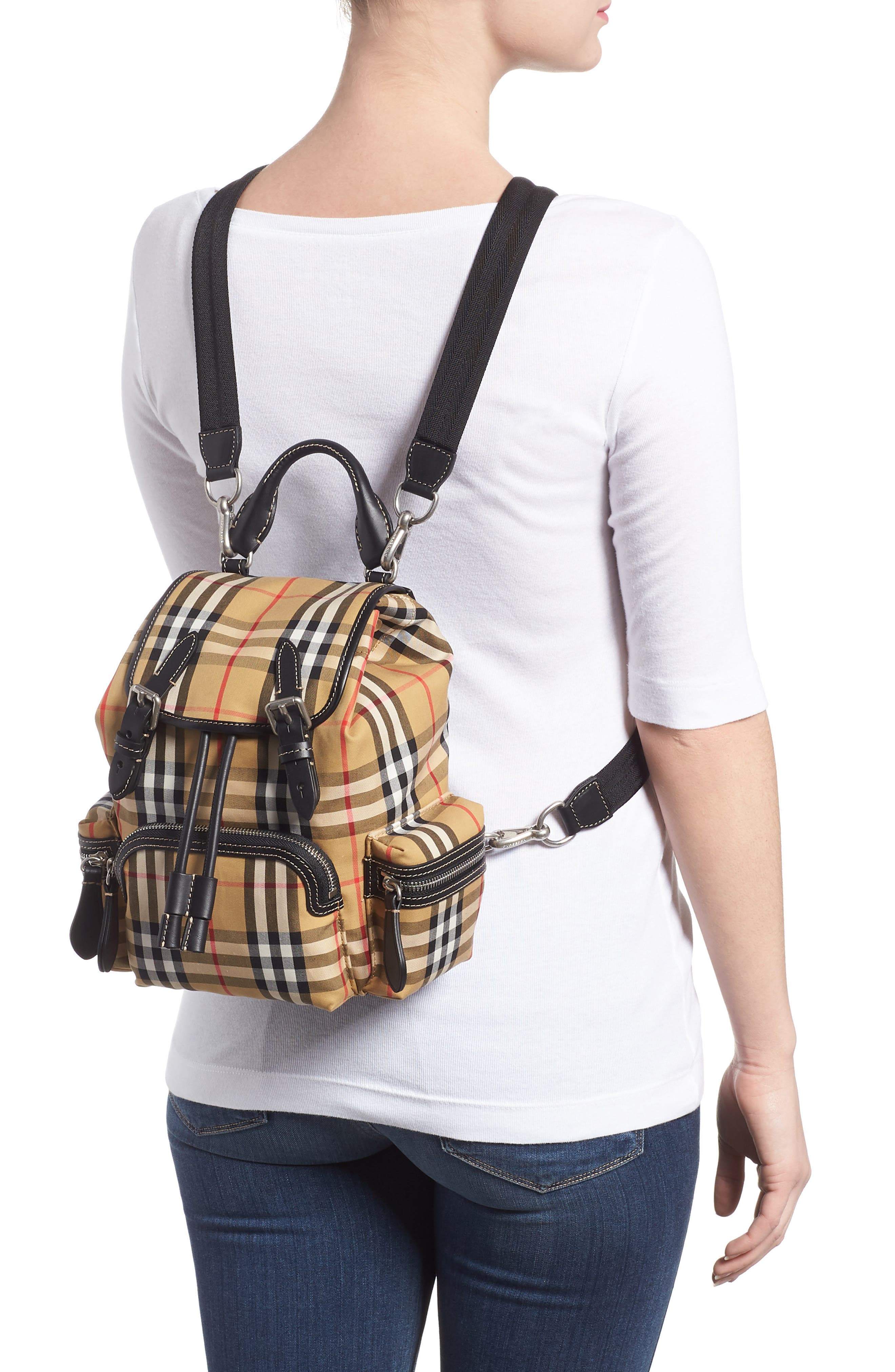 Burberry Small Rucksack Vintage Check Canvas & Leather Backpack, Alternate, color, 
