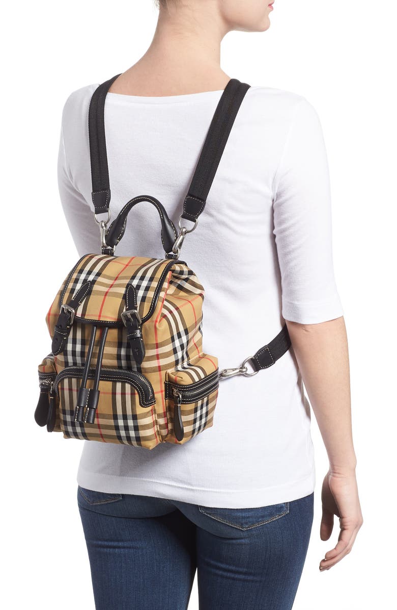 Burberry Small Rucksack Vintage Check Canvas & Leather Backpack, Alternate, color,