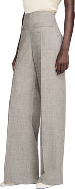 SANDRO Wide-leg check wool trousers