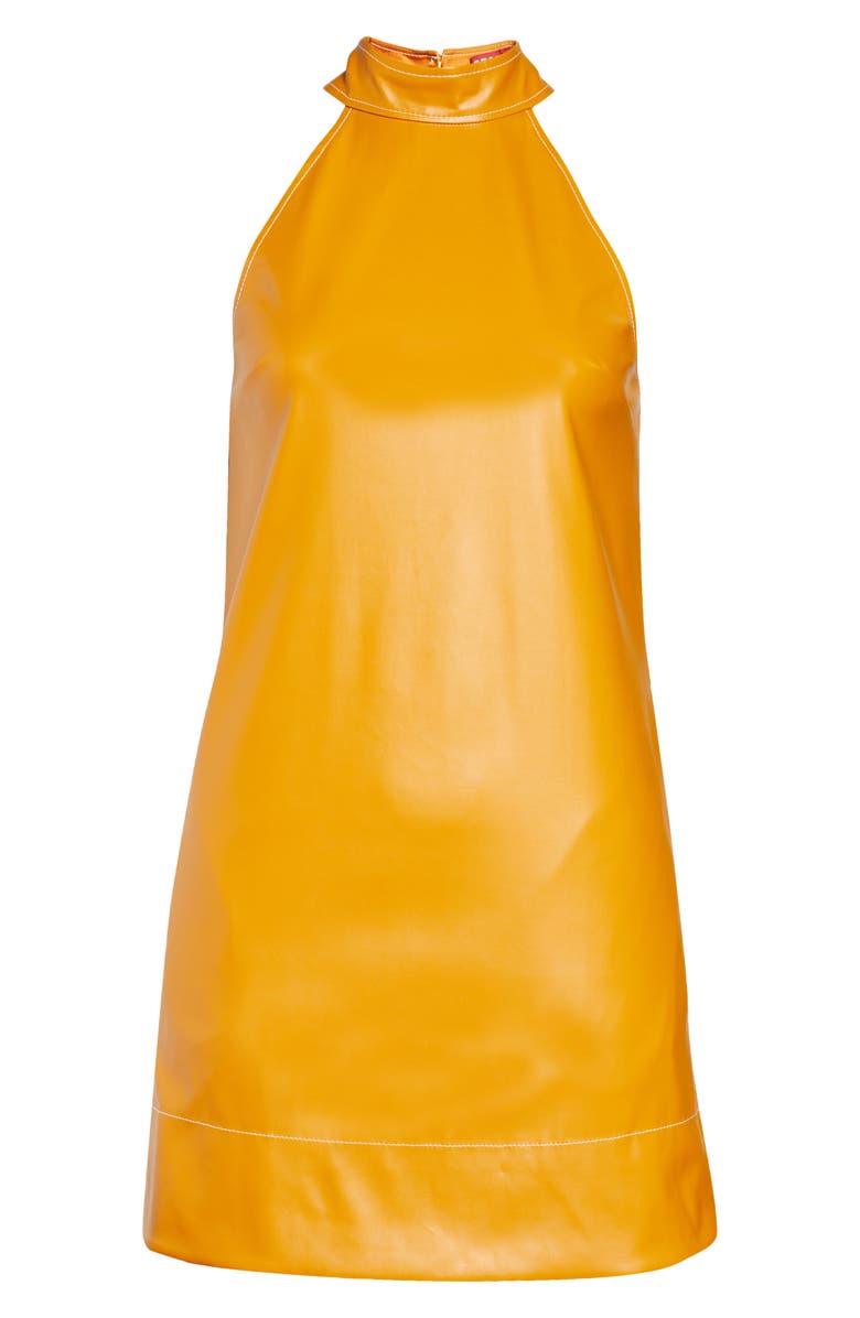 STAUD Sicily Faux Leather Halter Minidress, Alternate, color, Honey