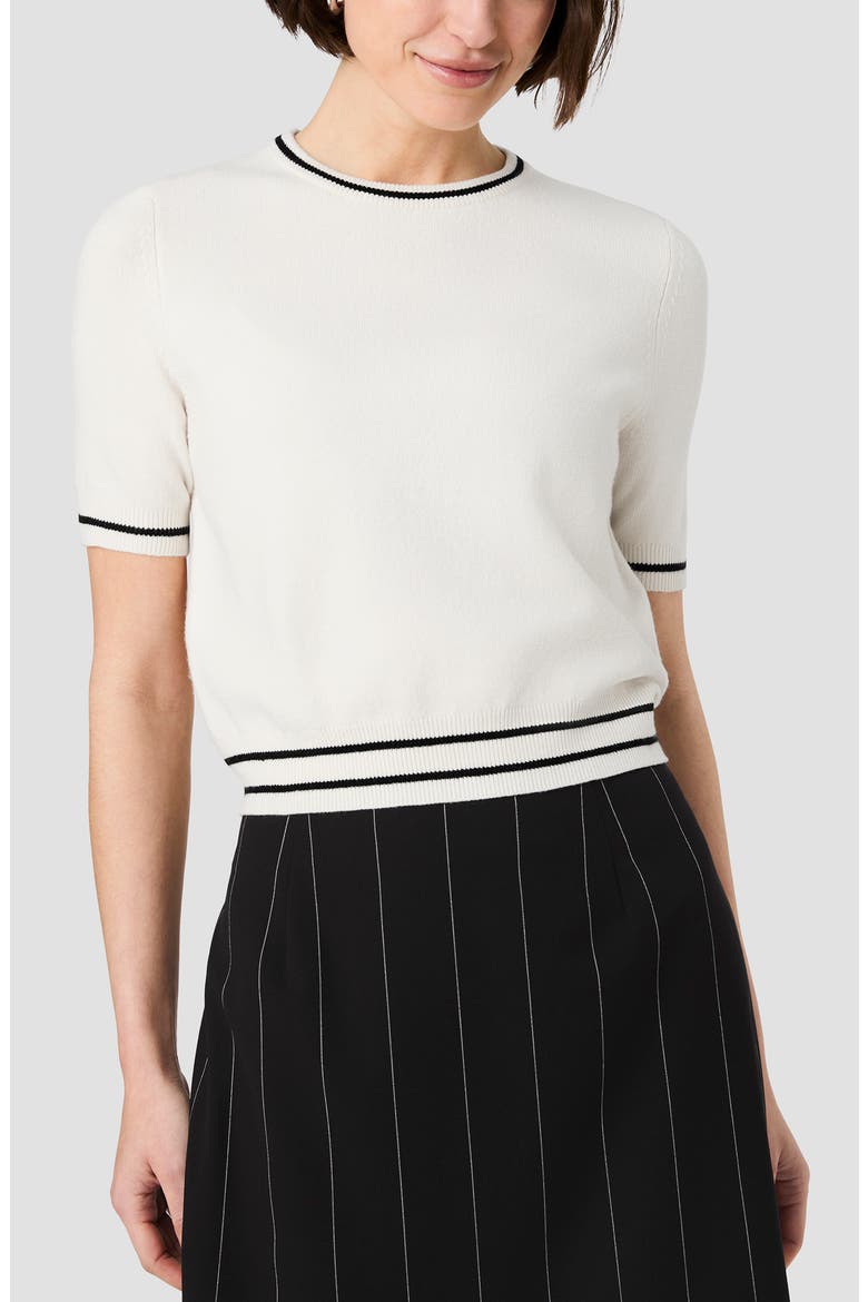 Babysoft Rib Stripe Short Sleeve Sweater, Main, color, PORCELAIN CREAM W/ BLACK