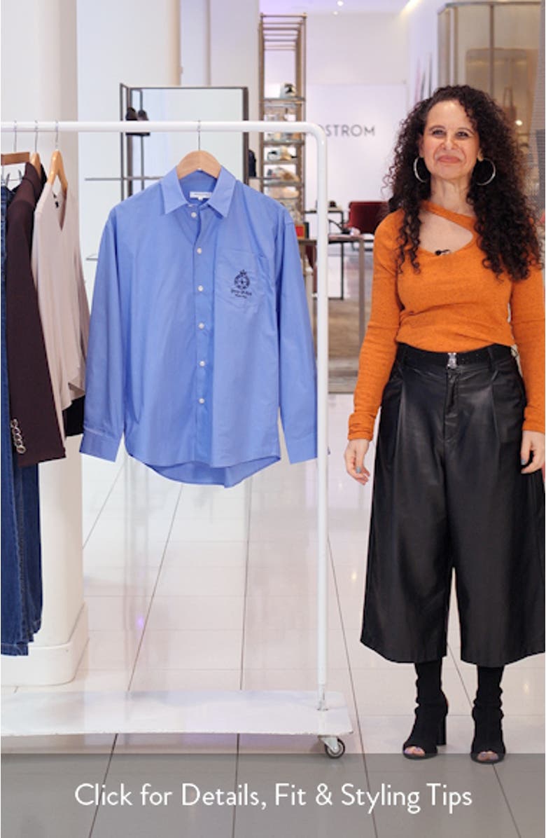 Crown Tennis Embroidered Oversize Poplin Button-Up Shirt, sales video thumbnail