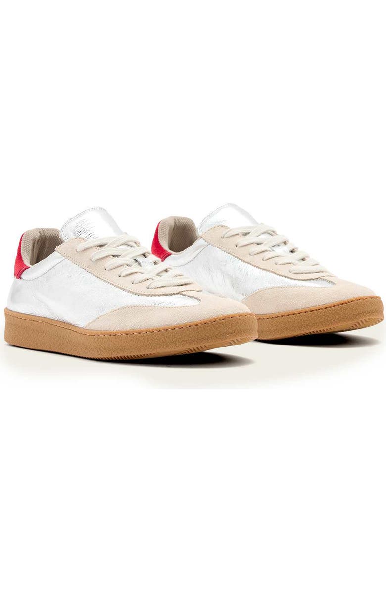AllSaints Thelma Metallic Sneaker, Main, color, Silver/Red