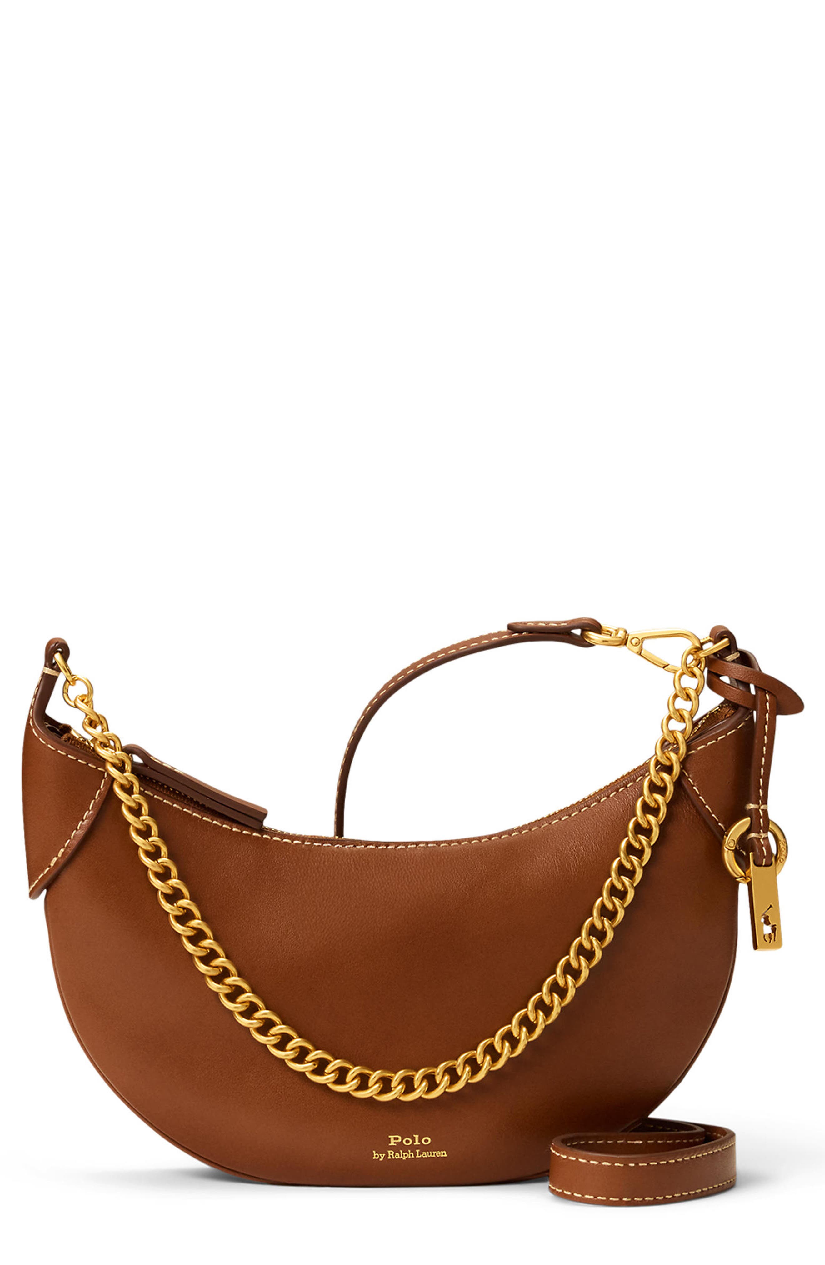 Polo Ralph Lauren Mini Polo ID Chain Leather Crossbody Bag, Main, color, Cuoio