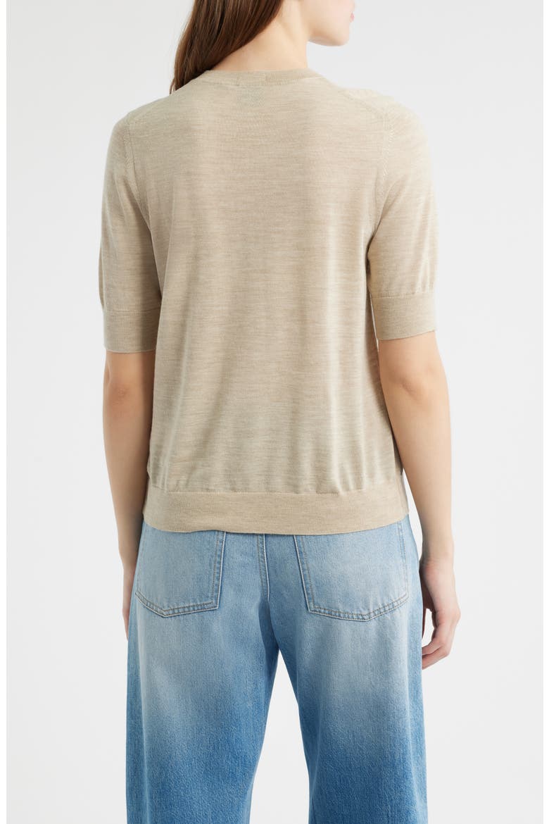 Farbella Short Sleeve Virgin Wool Sweater, Alternate, color, LT BGE