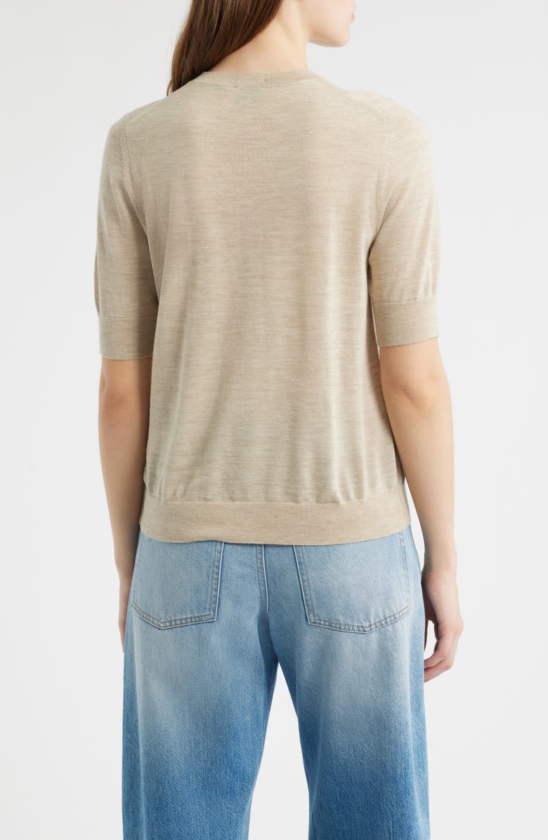 BOSS Farbella Short Sleeve Virgin Wool Sweater, Alternate, color, Pumice Melange