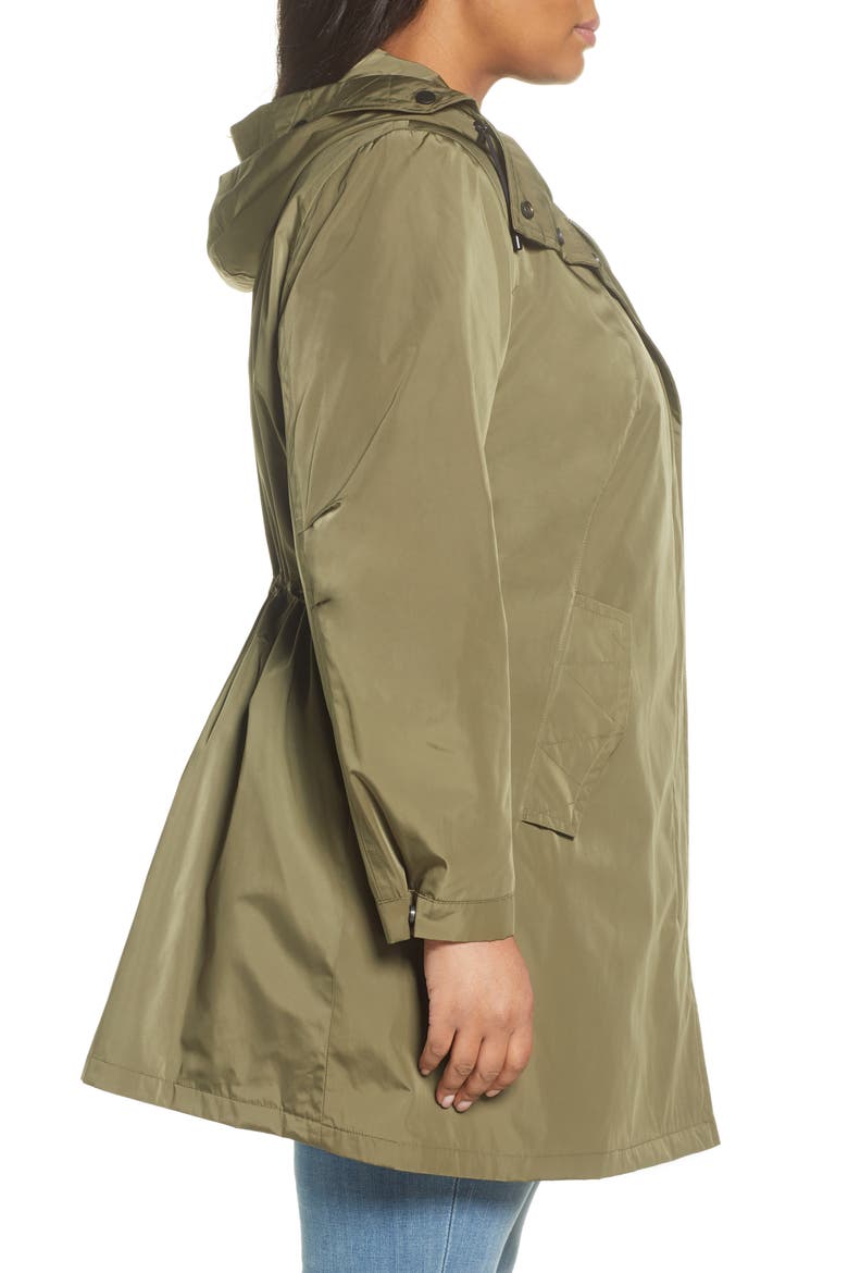 Water Repellent Hooded Raincoat, Alternate, color, DARK MOSS