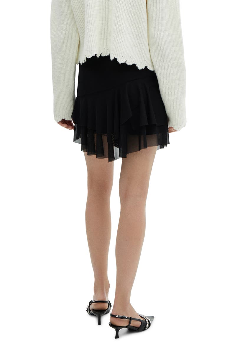 Tiered Ruffle Asymmetric Miniskirt, Alternate, color, BLACK