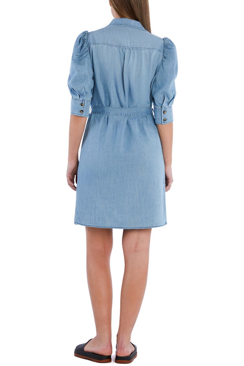 Puff Sleeve Tie Belt Denim Shirtdress, Alternate, color, FADED DENIM