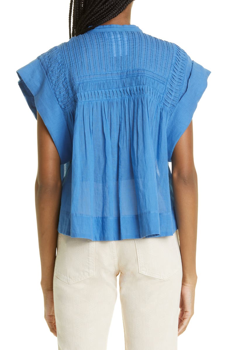 Isabel Marant Étoile Leaza Pintuck Cotton Blouse, Alternate, color, Azure