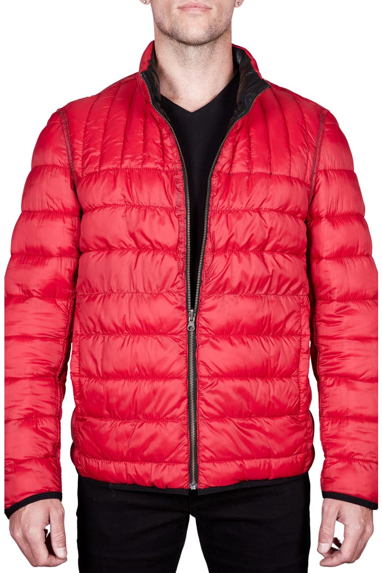 Reversible Leather Puffer Jacket, Alternate, color, BLACK/ RED