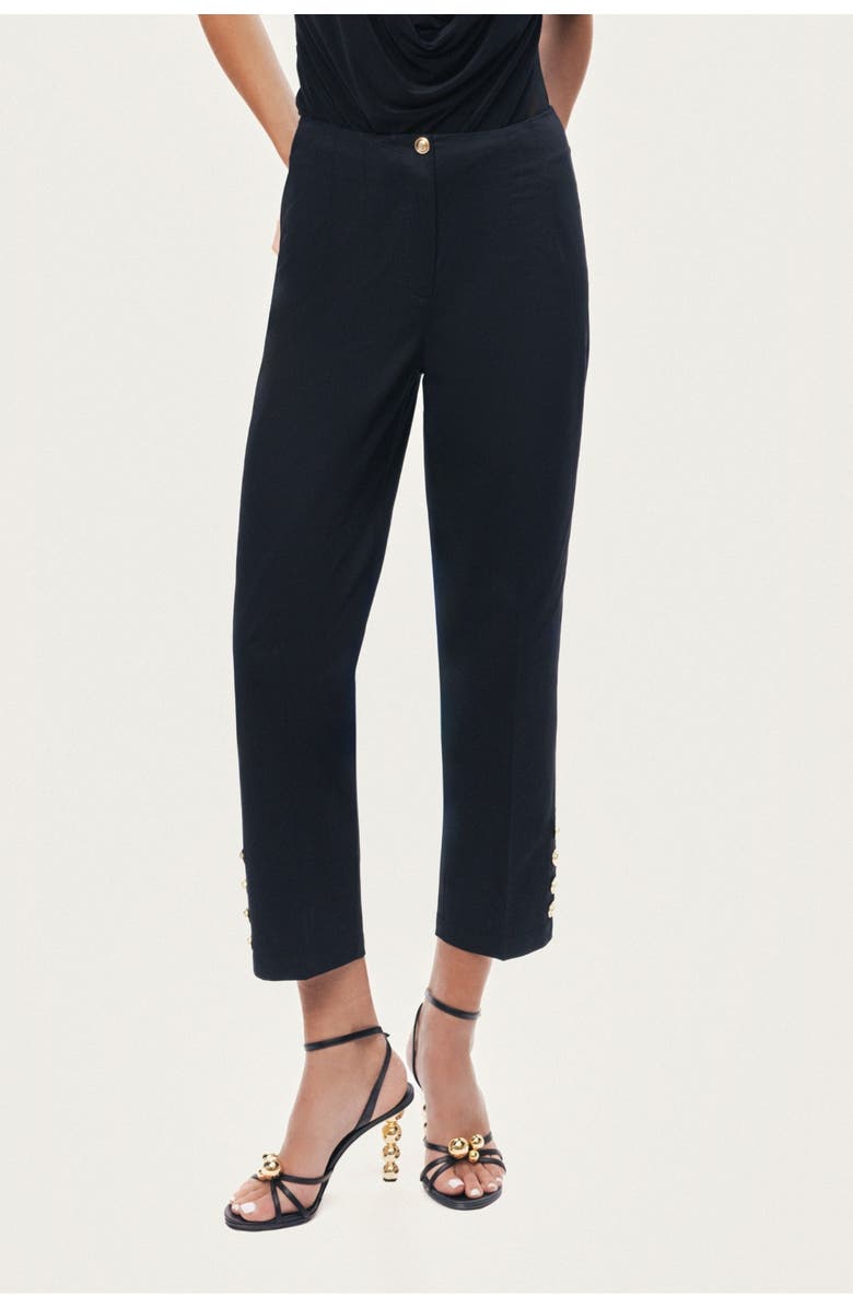 Nocturne Gold Button Detail Pants, Main, color, Black