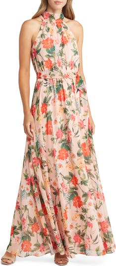 Halter Neck Max Chiffon Dresses with Slit Azalea