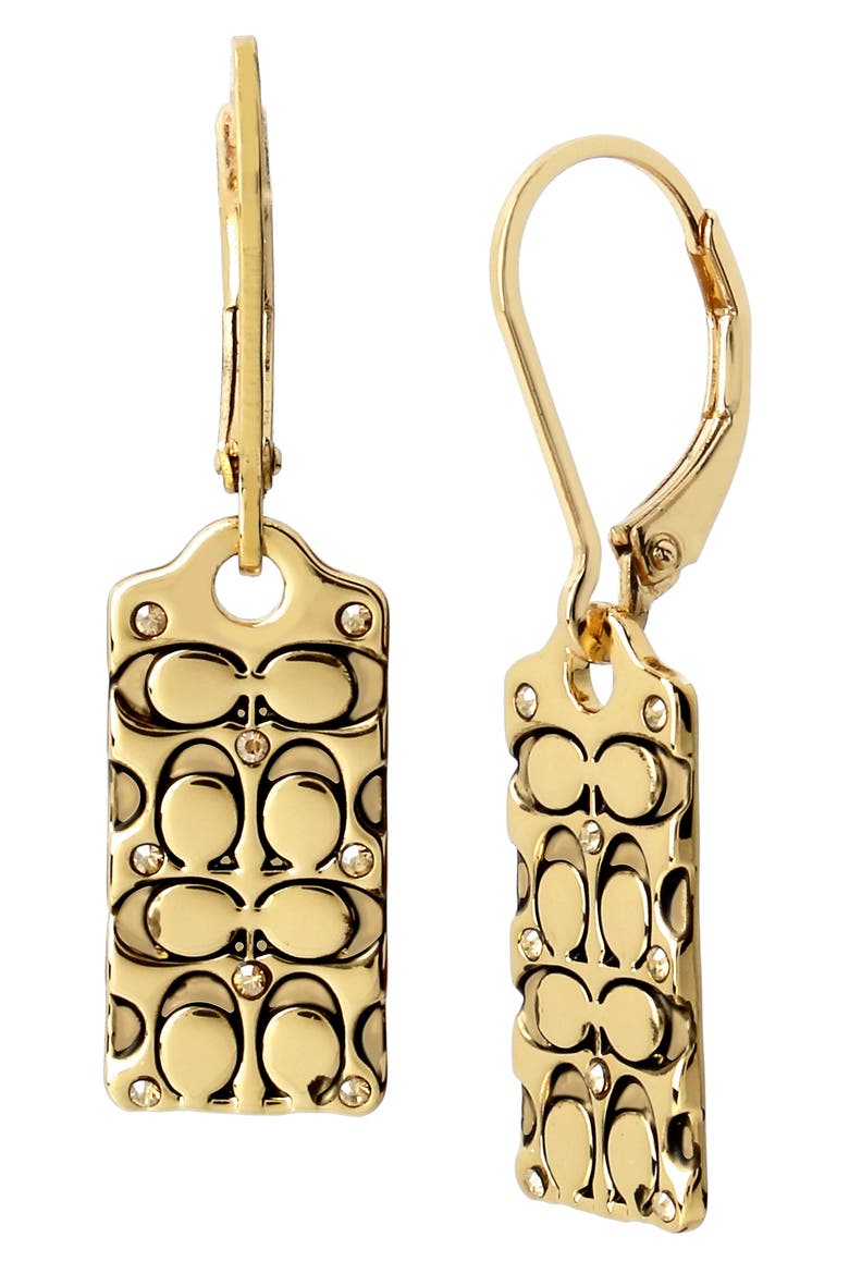 Logo Quilted Drop Earrings, Main, color, GOLDEN SHADOW/GOLD
