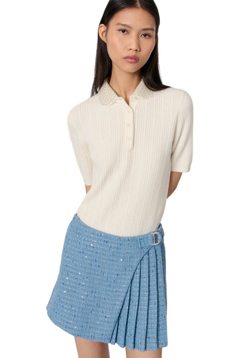 Pleated tweed skort, Alternate, color, Blue
