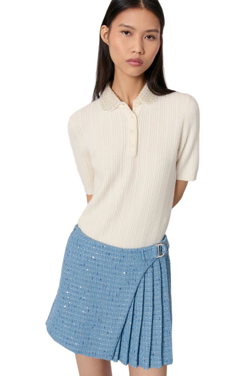 maje Pleated tweed skort, Alternate, color, 