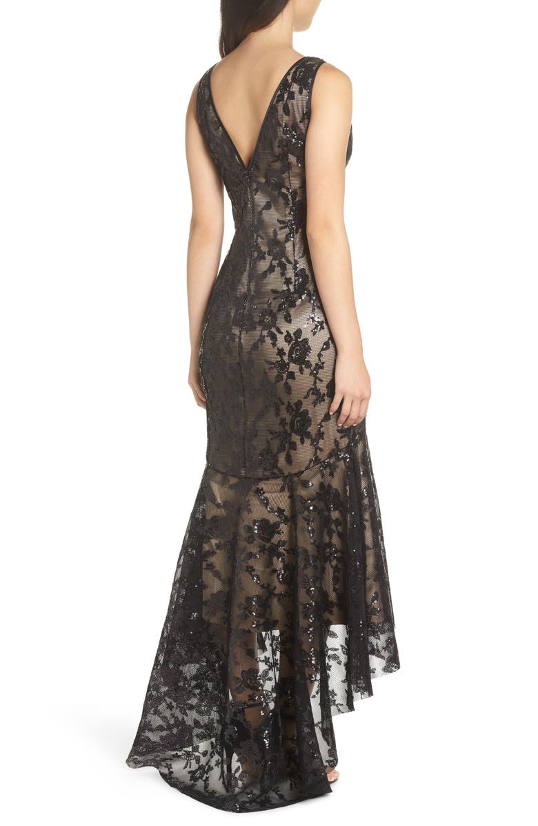 Eliza J Sequin & Lace High/Low Trumpet Gown, Alternate, color, 